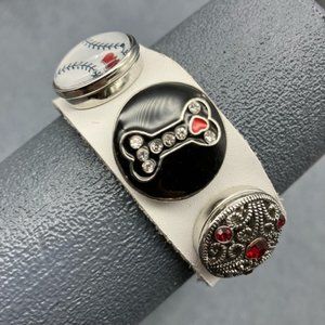 Snap Jewelry White Bracelet 9 Vinyl Strap Silver Gold Dog Bone Baseball Mom Love